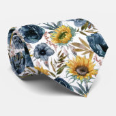 Waterverf Floral Sunflower Blue Flower Stropdas (Opgerold)