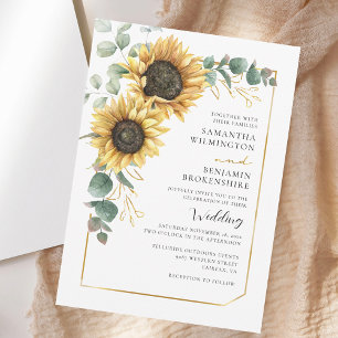 Waterverf Floral Sunflower Eucalyptus Weddenschap Kaart