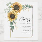 Waterverf Floral Sunflower Eucalyptus Weddenschap Wijn Etiket (Enkel label)