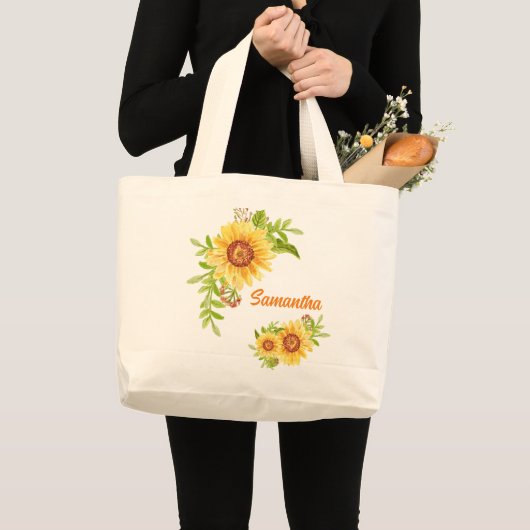  Waterverf Floral Sunflower Grote Tote Bag (Voorkant (product))