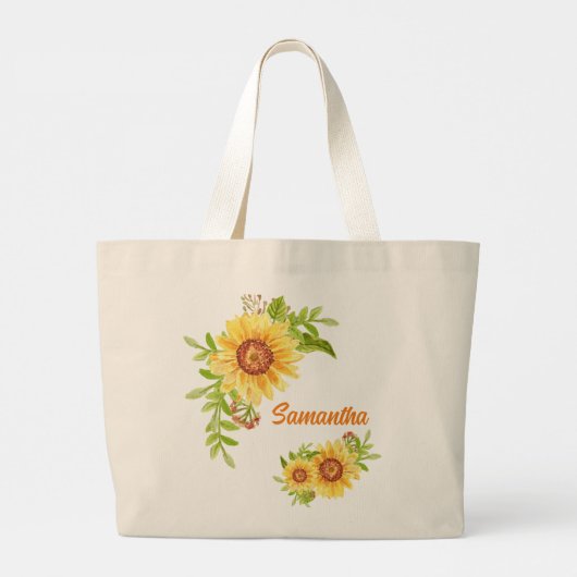  Waterverf Floral Sunflower Grote Tote Bag (Achterkant)