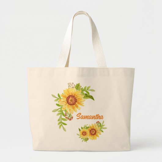  Waterverf Floral Sunflower Grote Tote Bag (Voorkant)