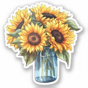 Waterverf Floral Sunflower Mason Jar Bouquet Sticker