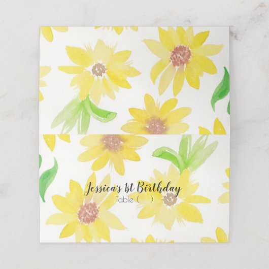 Waterverf Floral Sunflower Pattern Tent Kaart Plaatskaartje (Buitenkant ongevouwen)