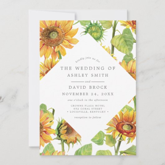 Waterverf Floral Sunflower Pattern Wedding Kaart (Voorkant)