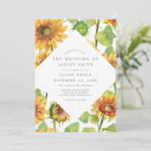 Waterverf Floral Sunflower Pattern Wedding Kaart (Staand voorkant)