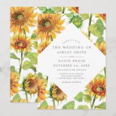 Waterverf Floral Sunflower Pattern Wedding Kaart (Voorkant / Achterkant)