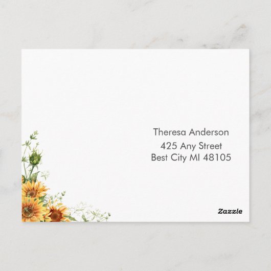 Waterverf Floral Sunflower Rehearsal Dinner Briefkaart (Achterkant)