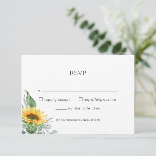 Waterverf Floral Sunflower RSVP Kaartje (Staand voorkant)