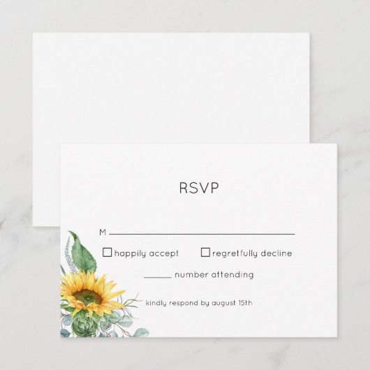 Waterverf Floral Sunflower RSVP Kaartje (Voorkant / Achterkant)