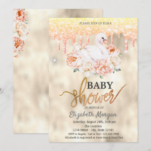 Waterverf Floral Swan Glitter Drips Baby shower Kaart
