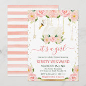 Waterverf Floral Swan Meisje Baby shower Kaart (Voorkant / Achterkant)
