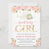 Waterverf Floral Swan Meisje Baby shower Kaart (Voorkant)
