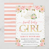 Waterverf Floral Swan Meisje Baby shower Kaart (Voorkant / Achterkant)