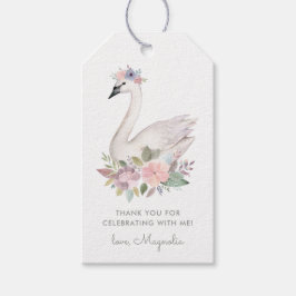 Waterverf Floral Swan Princess Birthday Cadeaulabel