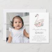 Waterverf Floral Swan Princess Birthday Foto Kaart (Voorkant)