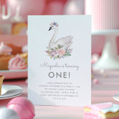 Waterverf Floral Swan Princess Birthday Pink Kaart