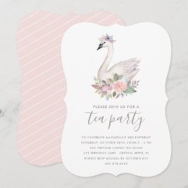 Waterverf Floral Swan Princess Birthday Tea Party Kaart