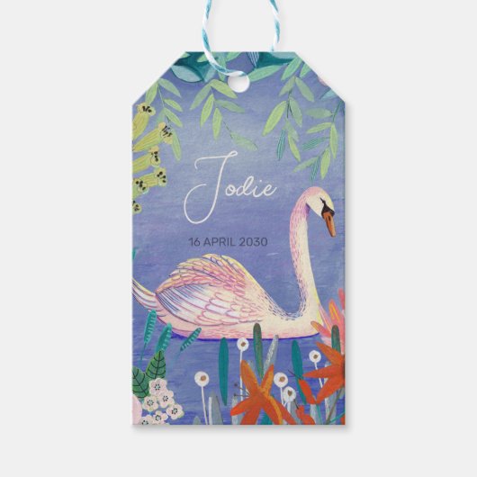  Waterverf Floral Swan Princess Name Cadeaulabel (Voorkant)