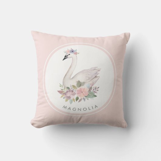  Waterverf Floral Swan Princess Name Kussen (Voorkant)