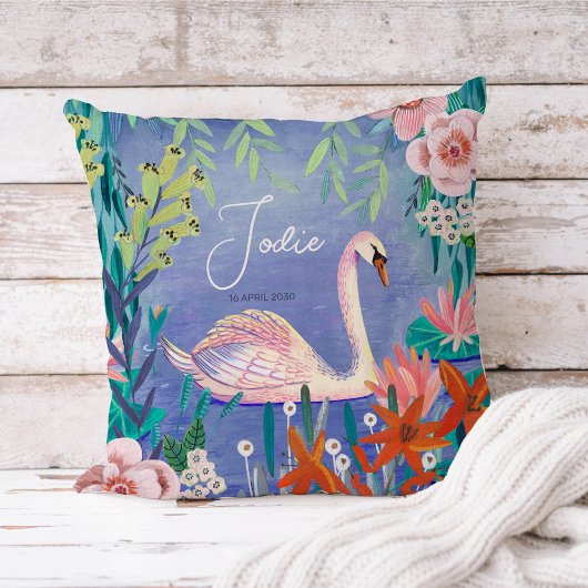  Waterverf Floral Swan Princess Name Throw Kussen