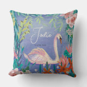  Waterverf Floral Swan Princess Name Throw Kussen (Voorkant)