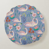 Waterverf Floral Swan Princess Name Throw Rond Kussen (Achterkant)