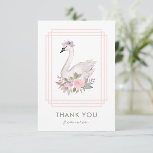 Waterverf Floral Swan Prinses Verjaardag Bedankkaart (Staand voorkant)