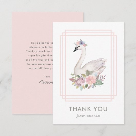  Waterverf Floral Swan Prinses Verjaardag Bedankkaart (Voorkant / Achterkant)
