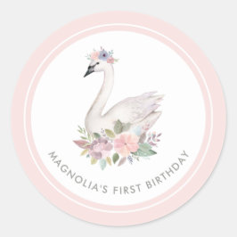  Waterverf Floral Swan Prinses Verjaardag Ronde Sticker
