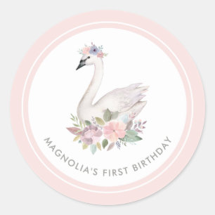 Waterverf Floral Swan Prinses Verjaardag Ronde Sticker