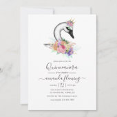 Waterverf Floral Swan Quinceañera Kaart (Voorkant)
