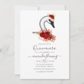 Waterverf Floral Swan Quinceañera Kaart (Voorkant)