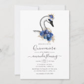 Waterverf Floral Swan Quinceañera Kaart (Voorkant)