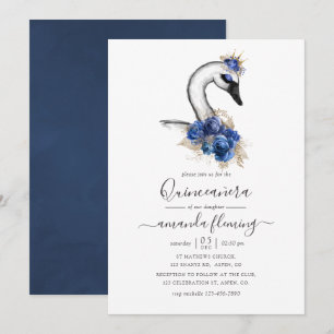 Waterverf Floral Swan Quinceañera Kaart