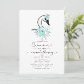 Waterverf Floral Swan Quinceañera Kaart (Staand voorkant)