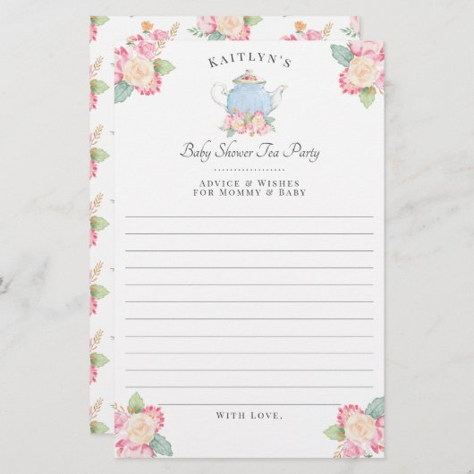 Waterverf Floral Tea | Advies van de Baby shower (Voorkant / Achterkant)