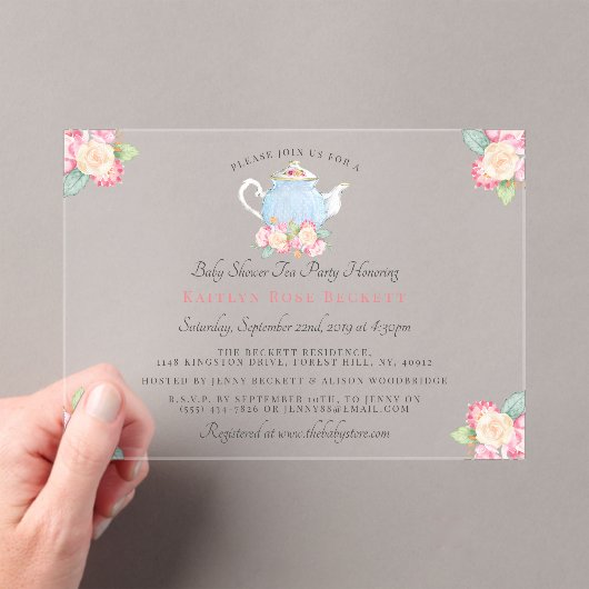 Waterverf Floral Tea | BABY SHOWER Acryl Uitnodigingen (Insitu (Draagbaar))