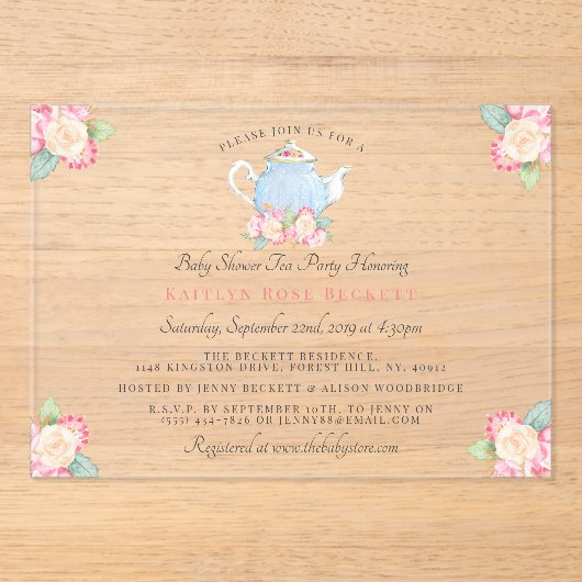 Waterverf Floral Tea | BABY SHOWER Acryl Uitnodigingen (Voorkant)