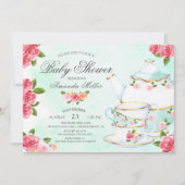 Waterverf Floral Tea Baby shower Kaart (Voorkant)