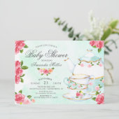 Waterverf Floral Tea Baby shower Kaart (Staand voorkant)