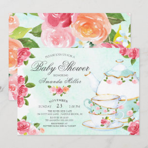 Waterverf Floral Tea Baby shower Kaart