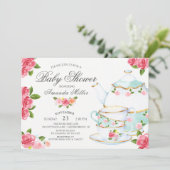 Waterverf Floral Tea Baby shower Kaart (Staand voorkant)