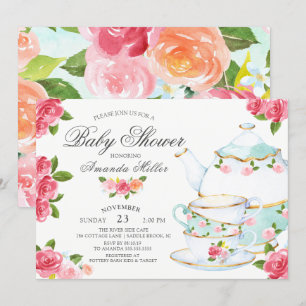 Waterverf Floral Tea Baby shower Kaart