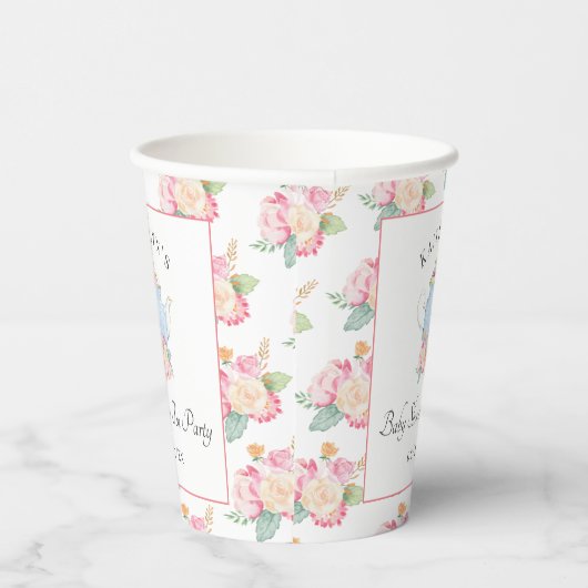 Waterverf Floral Tea | BABY SHOWER Papieren Bekers (Rechts)