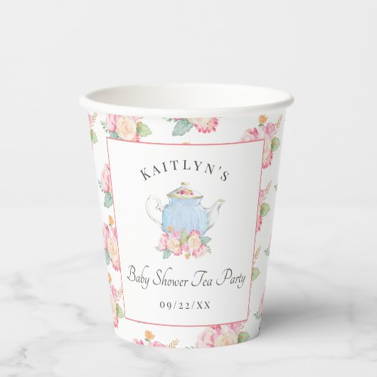 Waterverf Floral Tea | BABY SHOWER Papieren Bekers (Voorkant)