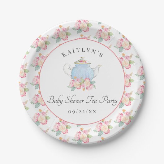 Waterverf Floral Tea | BABY SHOWER Papieren Bordje (Voorkant)