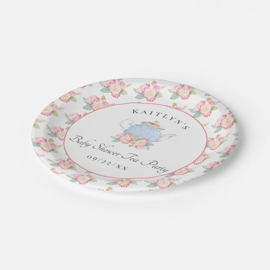 Waterverf Floral Tea | BABY SHOWER Papieren Bordje (Gekanteld)