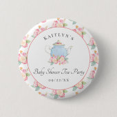 Waterverf Floral Tea | BABY SHOWER Ronde Button 5,7 Cm (Voorkant)