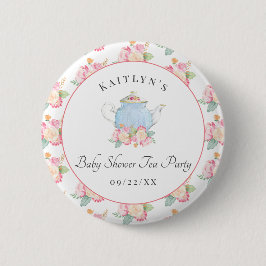 Waterverf Floral Tea | BABY SHOWER Ronde Button 5,7 Cm